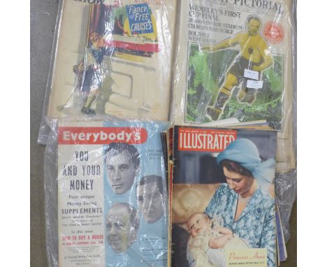 A quantity of vintage periodicals; Illustrated 1950s, The Passing Show 1937, Everbody's 1950s and other titles and a quantity