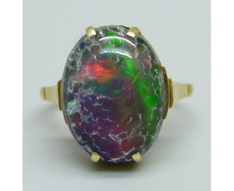 An 18ct gold and triplet opal ring set in an Art Deco shank, 5g, size N, a/f 