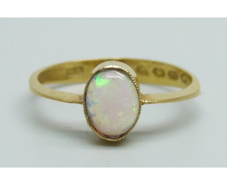 A Victorian 22ct gold and opal ring, Birmingham 1862, 2.5g, O