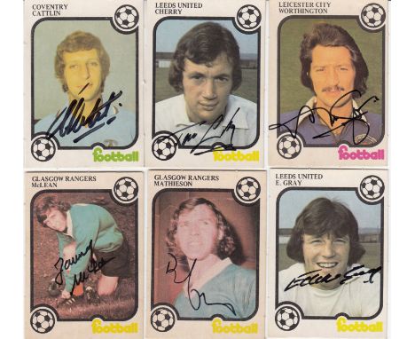 Autographed MONTY GUM Trade Cards : Lot of signed trading cards issued by MONTY GUM from their 1975/76 Football set (plain ba