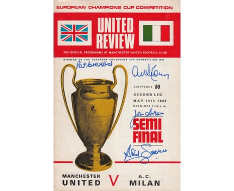 Autographed MAN UNITED Programme : An official programme for Manchester United's 1969 European Cup semi-final tie with AC Mil