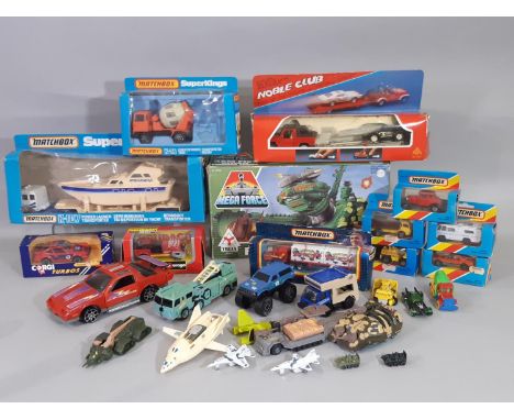 Mixed collection of vintage model vehicles including 'Ram Fist Spearhead Command Vehicle' by Kenner with accessory toys, Kenn