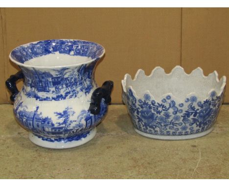 A reproduction blue and white monteith together with a further blue and white basin (2) 