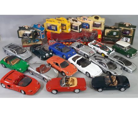 Mixed collection of model cars including 15 Classic and racing cars by Maisto, Solido, Anson, Jouef and Guiloy, most 1:18 sca