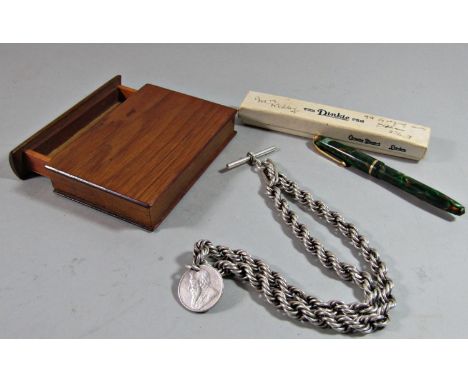 A Dinky Conway 560 vintage fountain pen with box and instructions, a rope twist necklace, a cedar wood box, toothpick and min