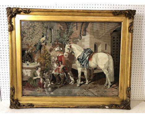 19th Century Tapestry After John Frederick Herring (1795-1865) - 'The Baron's Charger', 56 x 72 cm, framed and glazed in moul