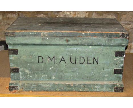 A 19th century stripped pine carpenters tool chest, the hinged lid enclosing sliding drawer compartments containing a quantit