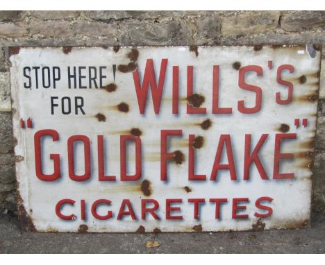 A vintage rectangular enamel sign advertising Wills' Gold Flake cigarettes, 122 cm x 76 cm (af) 