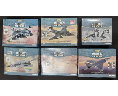 6 boxed model aircraft from Corgi Aviation Archive 'Military Air Power' series 1960's-1990's, all 1:72 scale including BAE Ha