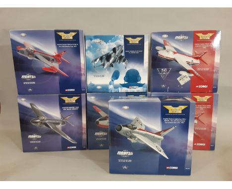 7 boxed model aircraft from Corgi Aviation Archive 'Jet Fighter Power' series including 5 x Hawker Hunter, a Hawker Siddeley 