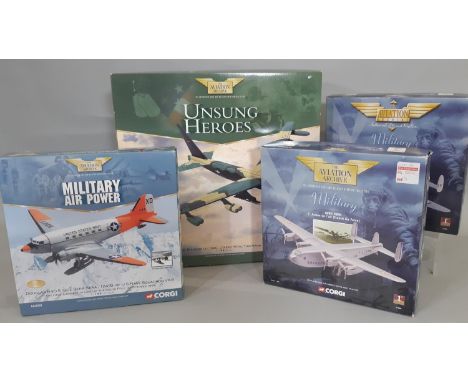 4 boxed model military aircraft from Corgi Aviation Archive series including 'Unsung Heroes' Boeing B-52D 'Diamond Lil' AA335