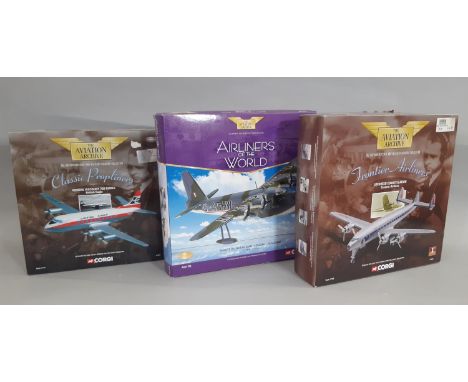 3 boxed model passenger aircraft from Corgi Aviation Archive series including 'Classic Propliners' Vickers Viscount 47605, 'F