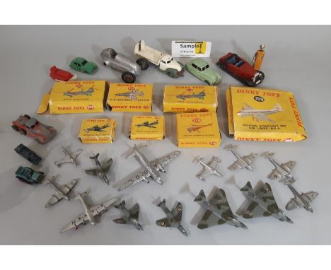 A collection of vintage model vehicles, comprising boxed Dinky aircraft numbers 715 x2, 737, 708, 716, 734, 736, 13 unboxed D