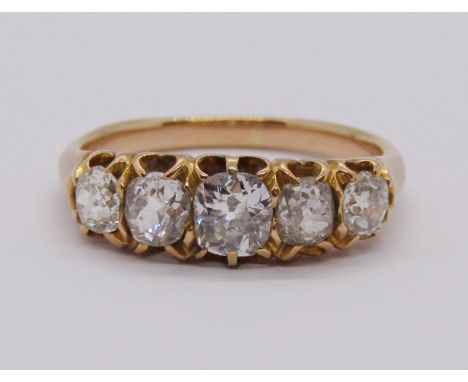 Good quality antique five stone old-cut diamond ring, centre stone 0.25ct approx, size M, 3.1g 