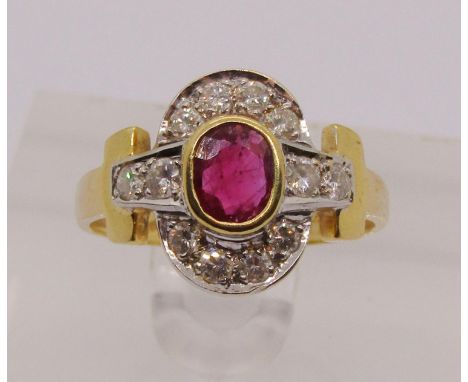 Italian 18ct ruby and diamond cluster ring, maker 'SMJ', size O/P, 3.7g 