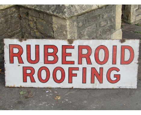 A vintage rectangular enamel sign advertising Ruberoid Roofing, 122 cm x 45 cm 