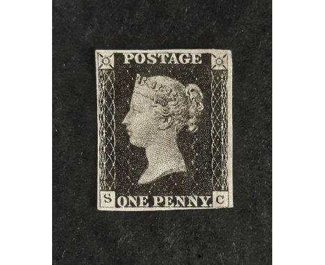GB 1840 1d Black (SC) Mint, hinge remain with three margins - fourth very close at bottom RH corner - fresh item 