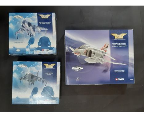 3 boxed model aircraft from Corgi Aviation Archive 'Jet Fighter Power' series including McDonnell F-4N Phantom II AA33201, Ha