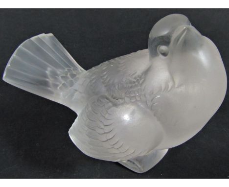 A Lalique frosted glass sparrow, engraved signature R Lalique France to the base 9.5cm high. 