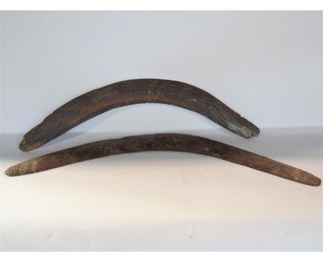 Two early, well used, Aboriginal boomerangs, (both af with splits and cracks) 56cm and 60cm. 