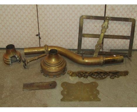 A small collection of good quality heavy gauge ecclesiastical brass fittings with pierced gothic tracery detail together with