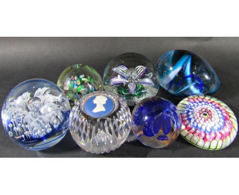 Seven paperweights three Scottish examples, two Caithness, one Selkirk, a Wedgwood Silver Jubilee, millefiori example with th