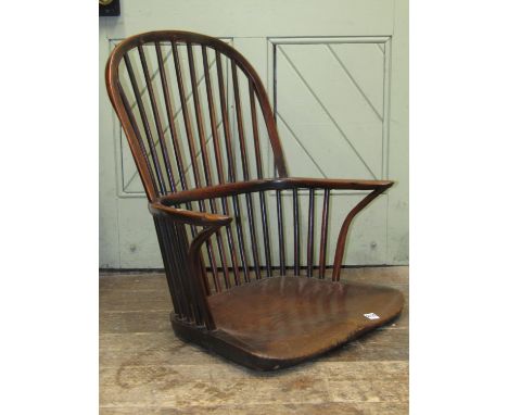 Georgian Windsor comb back elbow chair (upper section only) dished elm seat, the remainder in yew wood (lacks legs, stretcher