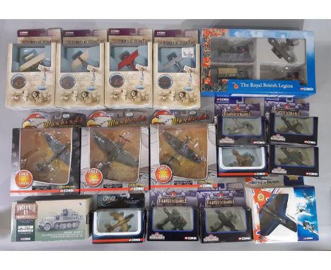 Mixed collection of Corgi die-cast model vintage aircraft including 3 from 'Warbirds' series, Battle of Britain Spitfire 4900