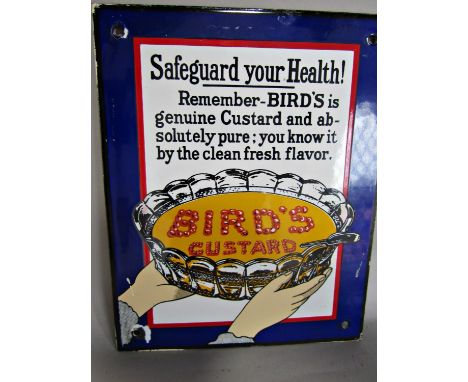 A Bird’s Custard enamel advertisement plaque. 24cm x 19.5cm. 