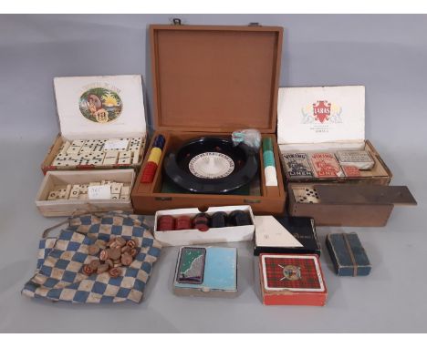 Collection of vintage games including cased roulette set by K&amp;C Ltd, dominos and playing cards 