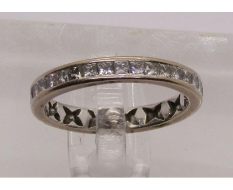 White metal princess-cut diamond eternity ring, size J, 2.1g 