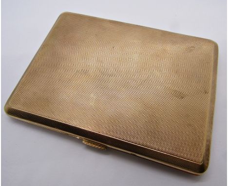 1930s 9ct cigarette case with engine turned detail, inscribed to interior, maker Goldsmiths &amp; Silversmiths Co Ltd, London