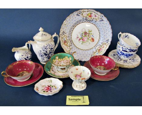 A collection of china including a Coalport Cairo pattern tea service in a blue and white colourway, further decorative Englis