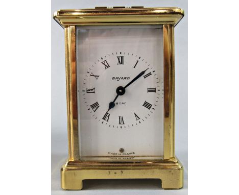 A Bayard eight day carriage clock with an accompanying 19th century maroon leather travelling case 
