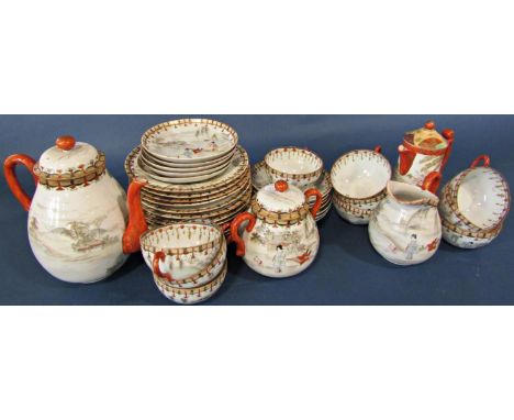A collection of Japanese eggshell porcelain tea wares, cups, saucers, side plates, pots, etc 