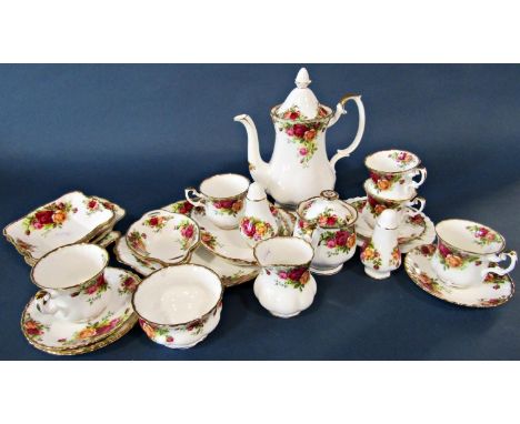 A collection of Royal Albert Old Country Rose table wares including coffee pot, shaped dishes, cups and saucers, etc 