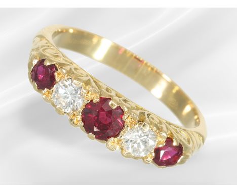 Ring: feiner, schön erhaltener vintage Goldring mit Edelsteinbesatz, 18K: Ca. Ø17,5mm, RG55, ca. 4,8g, 18K Gold, dekorativ ve