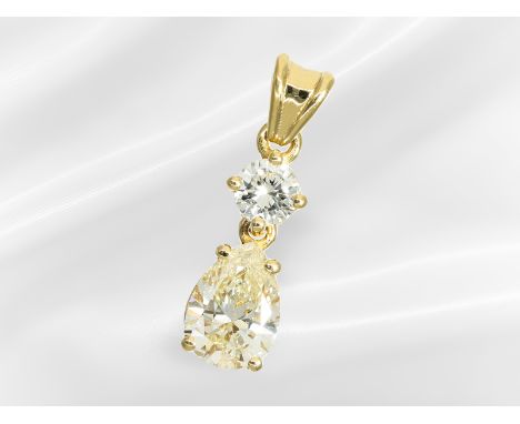 Anhänger: schöner Brillant/Diamant-Goldschmiedeanhänger, ca. 2,1ct, Tropfen-Diamant von ca. 1,7ct: Ca. 23mm lang, ca. 2,5g, 1