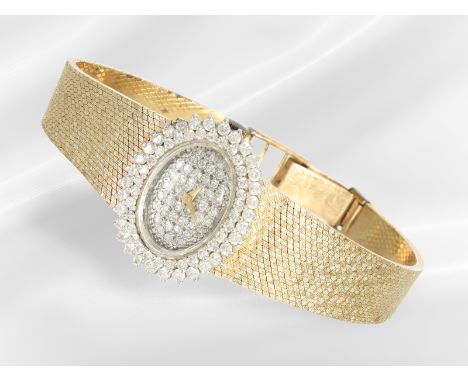 Armbanduhr: vintage Damenuhr aus 14K Gelbgold mit Brillant/Diamantbesatz, ca. 1ct, Omega-Werk Kal: 1100: Ca. 17,5cm lang, ca.