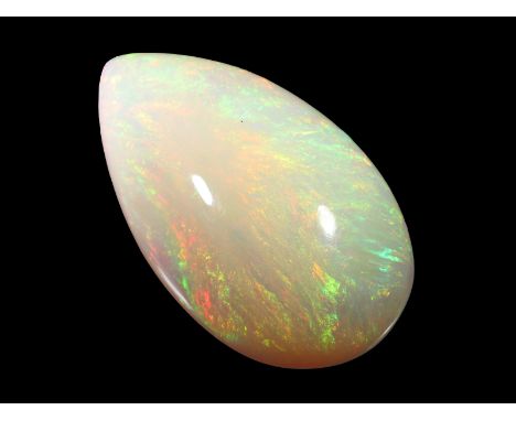 Opal: seltener, sehr großer Edelopal von 51,6ct: Ca. 36,8 × 21,6 × 15 mm, Tropfenform, sehr feines Farbspiel, überwiegend Ros