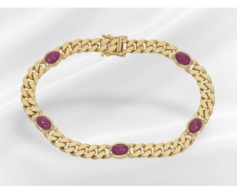 Armband: klassisches vintage Panzerarmband mit 5 Rubinen, ca. 6ct.: Ca. 19cm lang, ca. 7mm breit, ca. 27,5g, 18K Gold, 5 Rubi