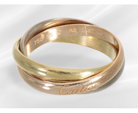 Ring: gesuchter Cartier Trinity Goldring, signiert: Ca. Ø17,5mm, RG55, ca. 5,9g, 18K Gold, Tricolor, 3 ineinander verschlunge