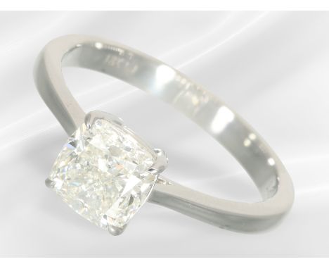 Ring: moderner weißgoldener Solitär/Diamantring, großer Top Wesselton Diamant 1,8ct, neuwertig, HRD: Ca. Ø17,5mm, RG54, ca. 3