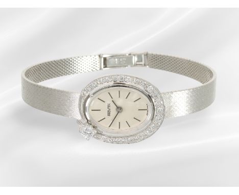Armbanduhr: elegante, weißgoldene vintage Damenuhr mit feinem Brillantbesatz, Marke Provita, new-old-stock: Ca. 18cm lang, ca