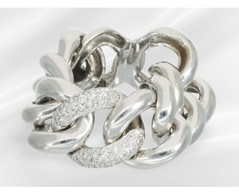 Ring: weißgoldener Kettenring mit Brillanten: Ca. Ø17,5mm, RG55, ca. 15g, 18K Weißgold, ca. 12mm breit, beweglich gearbeitet 