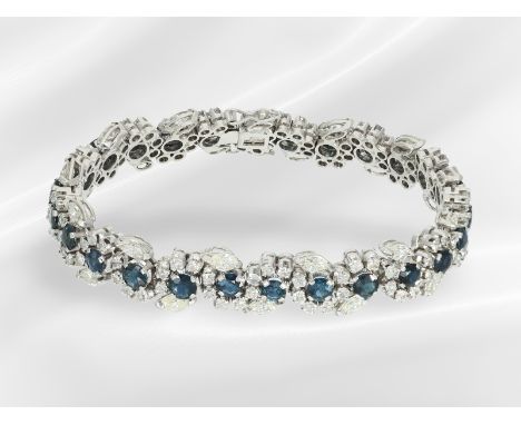 Armband: aufwändig gefertigtes 18K Diamant/Saphir-Goldschmiedearmband, vintage Handarbeit: Ca. 18,5cm lang, ca. 35,2g, 18K We