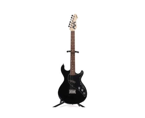 A Line 6 Variax 300, fitted with a single coil pickup, black finished body with maple neck and rosewood fretboard.