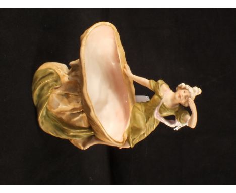 An Art Nouveau Royal Dux seated maiden and shell bowl, height 7"