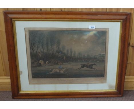 A 19th Century coloured print, The Aylesbury Grand Steeple Chase in Maple frame, 16" x 21"