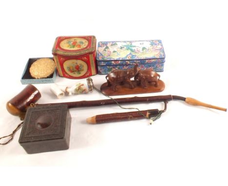 A Chinese enamel box, German porcelain pipe plus other items